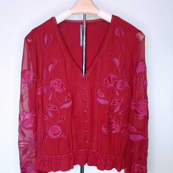 ANTHROPOLOGIE Floral Embroidered Lace long Sleeve Top Blouse - Picture 7 of 16